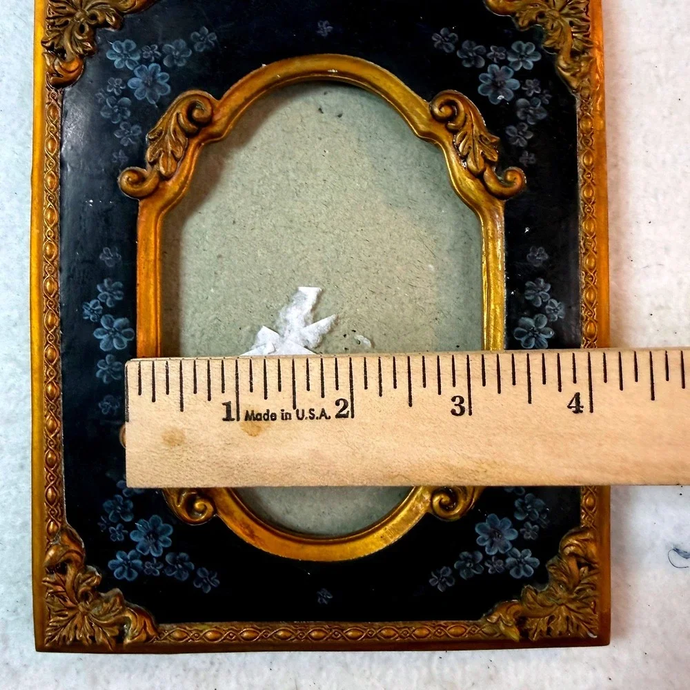 Vintage Ornate Gold Navy Floral Picture Frame Hollywood Regency French Decor